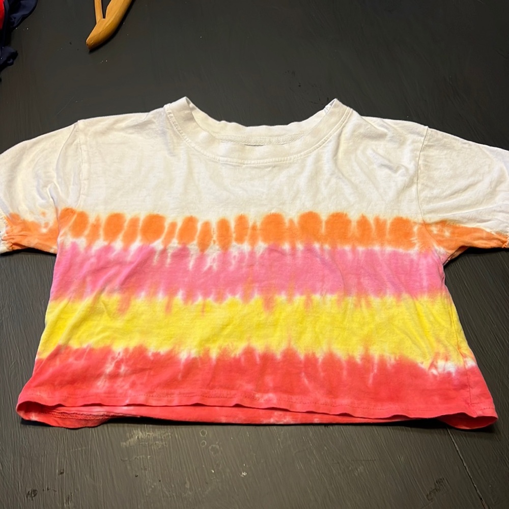 Tie die crop pink yellow red XS